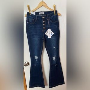 Betu Bell Bottom Jeans for Women Stretch Flare Dark Blue
 High Waisted Size 8